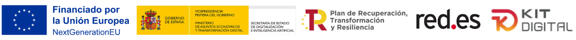 Logotipo Kit Digital, Gobierno España, red.es, Plan de Recuperación, Transformación y Resiliencia y Financiado por la Unión Europea NextGenerationEU